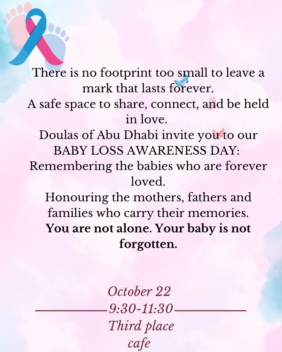 Baby Loss Awareness Day gathering poster for 22 October, 9:30–11:30, at Third Place Cafe.